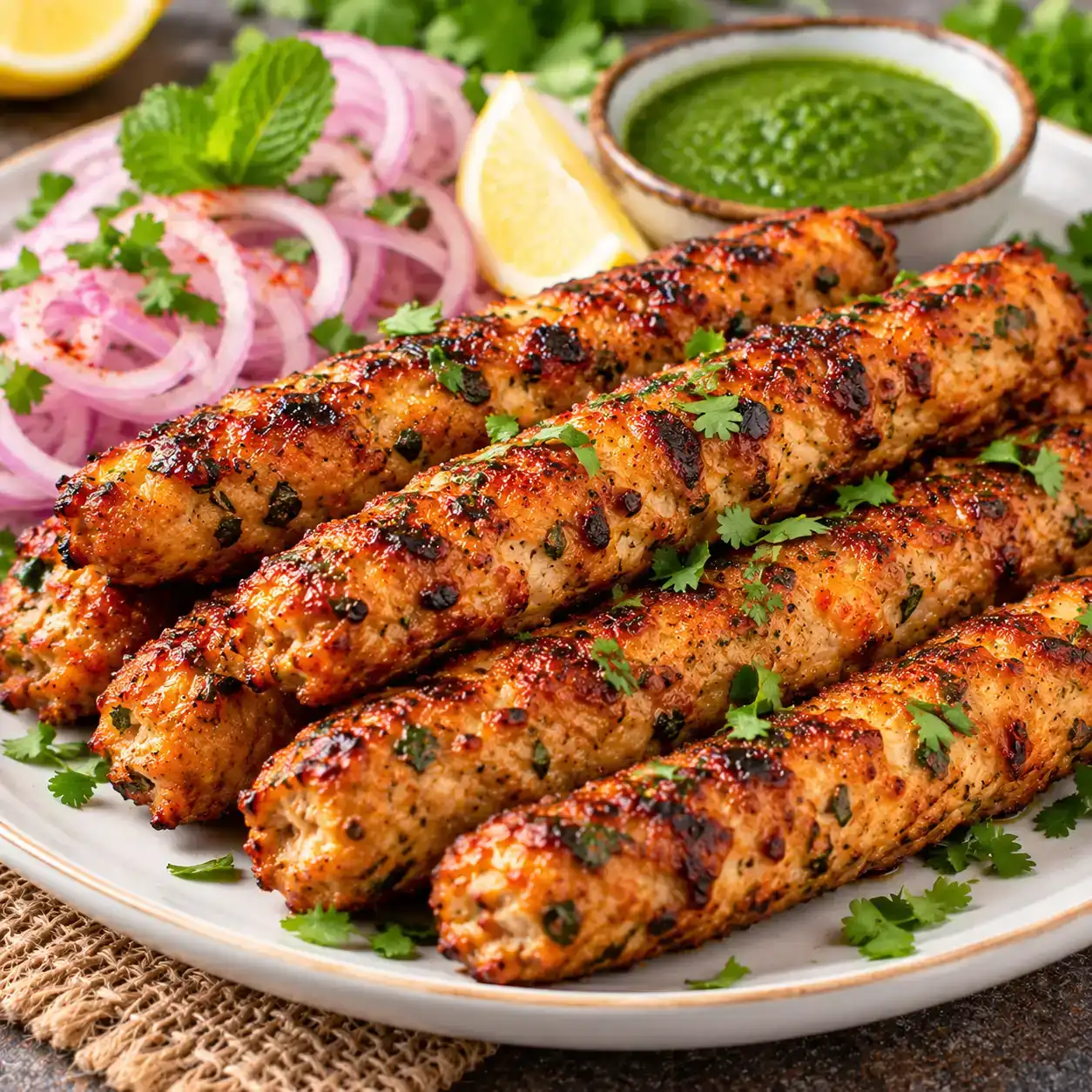Chicken Seekh Kebab — Minced chicken seasoned with herbs and spices, cooked tandoori-style at Apna Bazar - Eatery